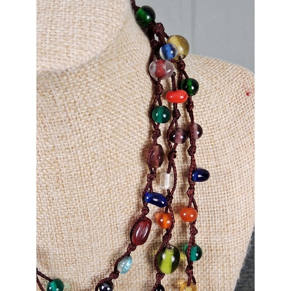 Handmade Womens Multi Strand Glass Beaded Necklace Multi Color Made India Boho - Picture 3 of 8